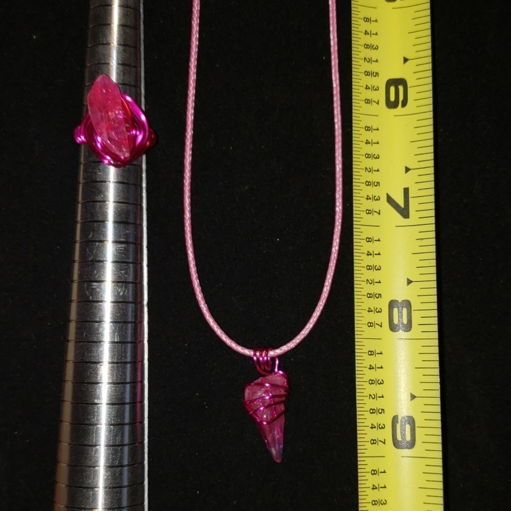 Hot Magenta Crystal Necklace & Ring set - Picture 5 of 8